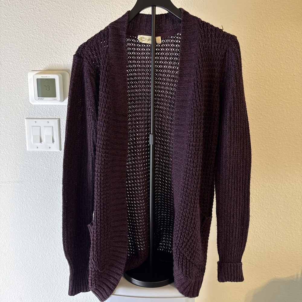 RD Style Women's Knit Open Front Cardigan Sweater Chunky Knit Purple Size Small